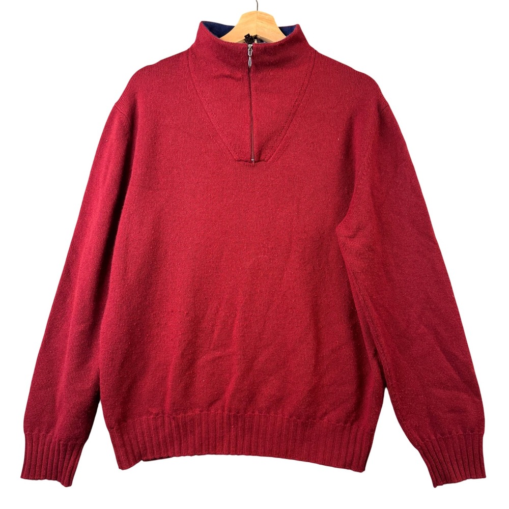 Paul Stuart Mens Red 100% Cashmere Quarter Zip Mock Neck Sweater Size M